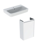 Umywalka Selnova Compact B65 cm, H17.5 cm, T40 cm, z przelewem, z otworem na baterię Szafka pod małą umywalkę Selnova Compact, z jednymi drzwiami, krótka: 41.2x60.5x20.1cm, Szerokość umywalki=45cm, biały / lakierowany jedwabny połysk